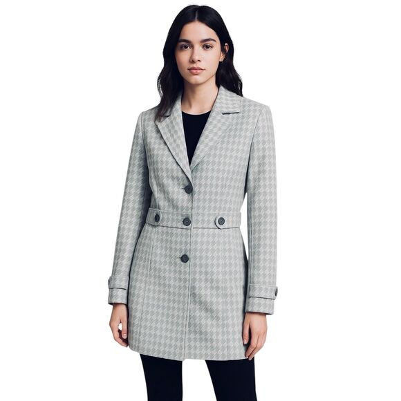 Jones Wear Stretch Houndstooth Coat Jacket Gray White Longline Blazer Women 14 - Picture 1 of 4